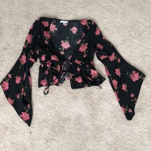 Rose tie front shirt